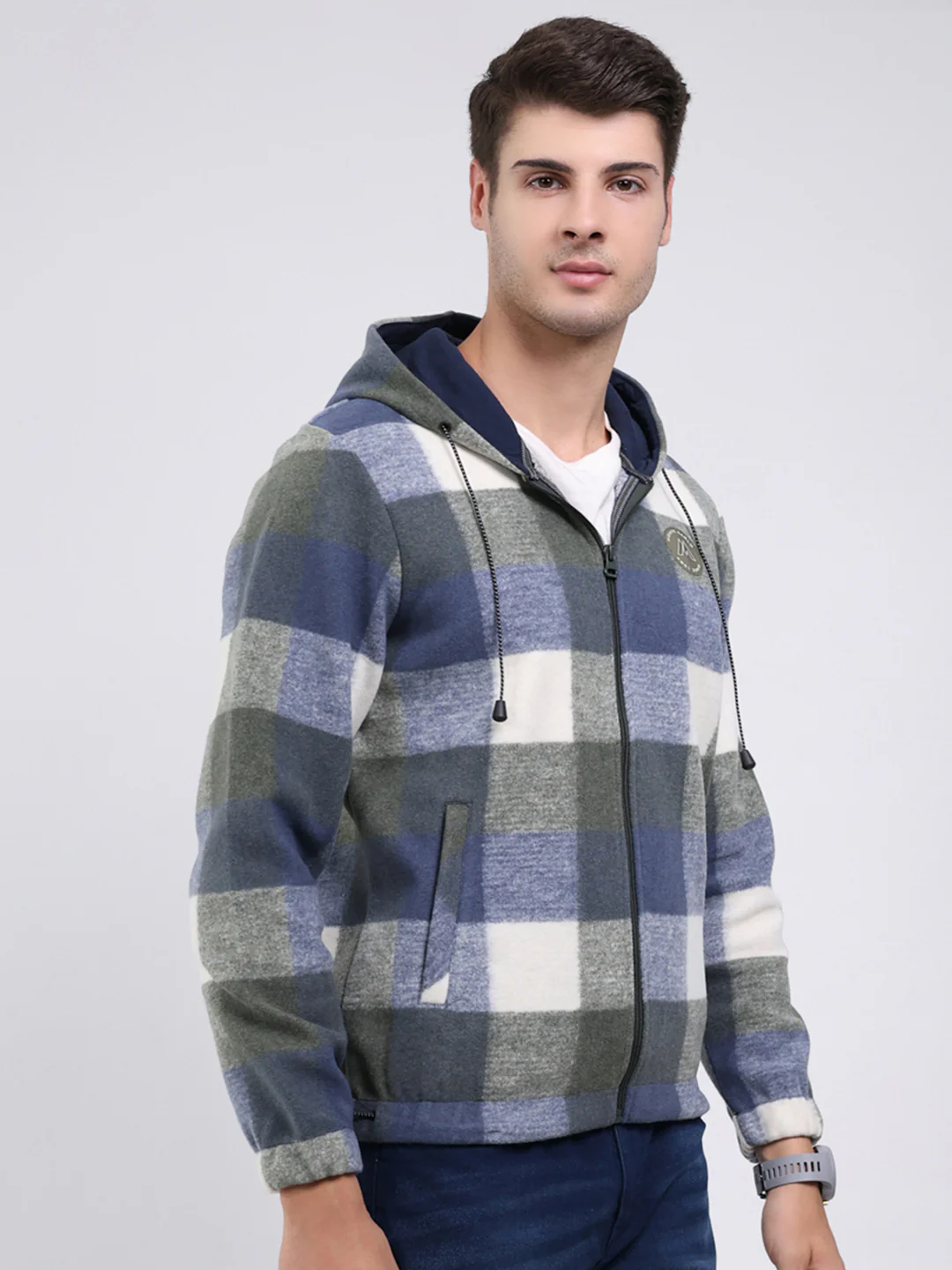 Men Green Self Design Hooded Full Sleeve Sweatshirt - Image 4