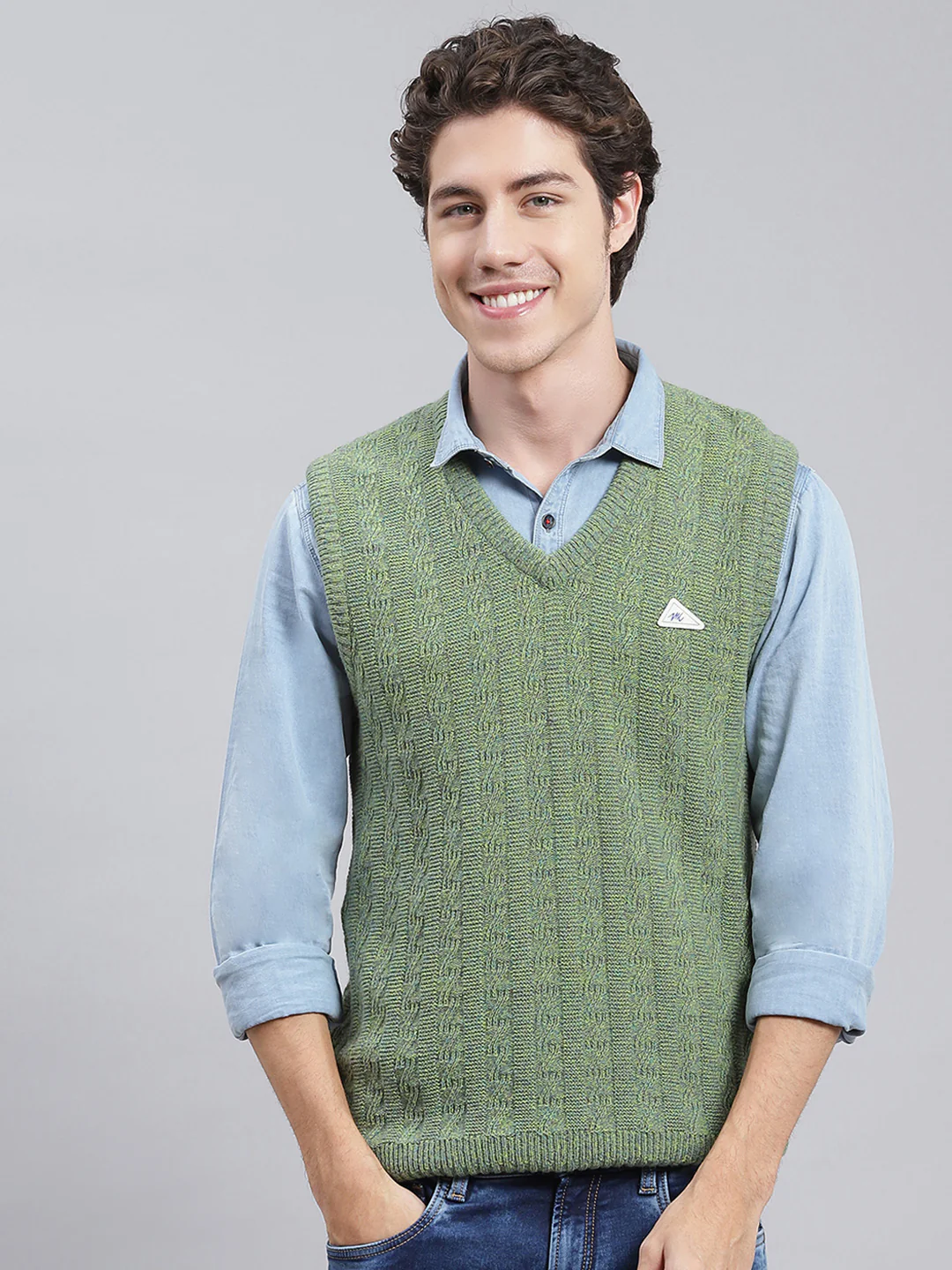 Men Green Self Design Lamb wool Sweater - Image 2