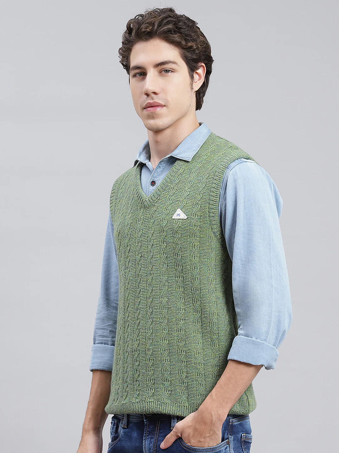 Men Green Self Design Lamb wool Sweater - Image 4