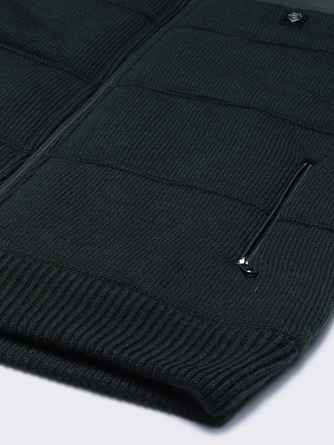 Men Green Self Design Mock Neck Full Sleeve Jacket - Image 8