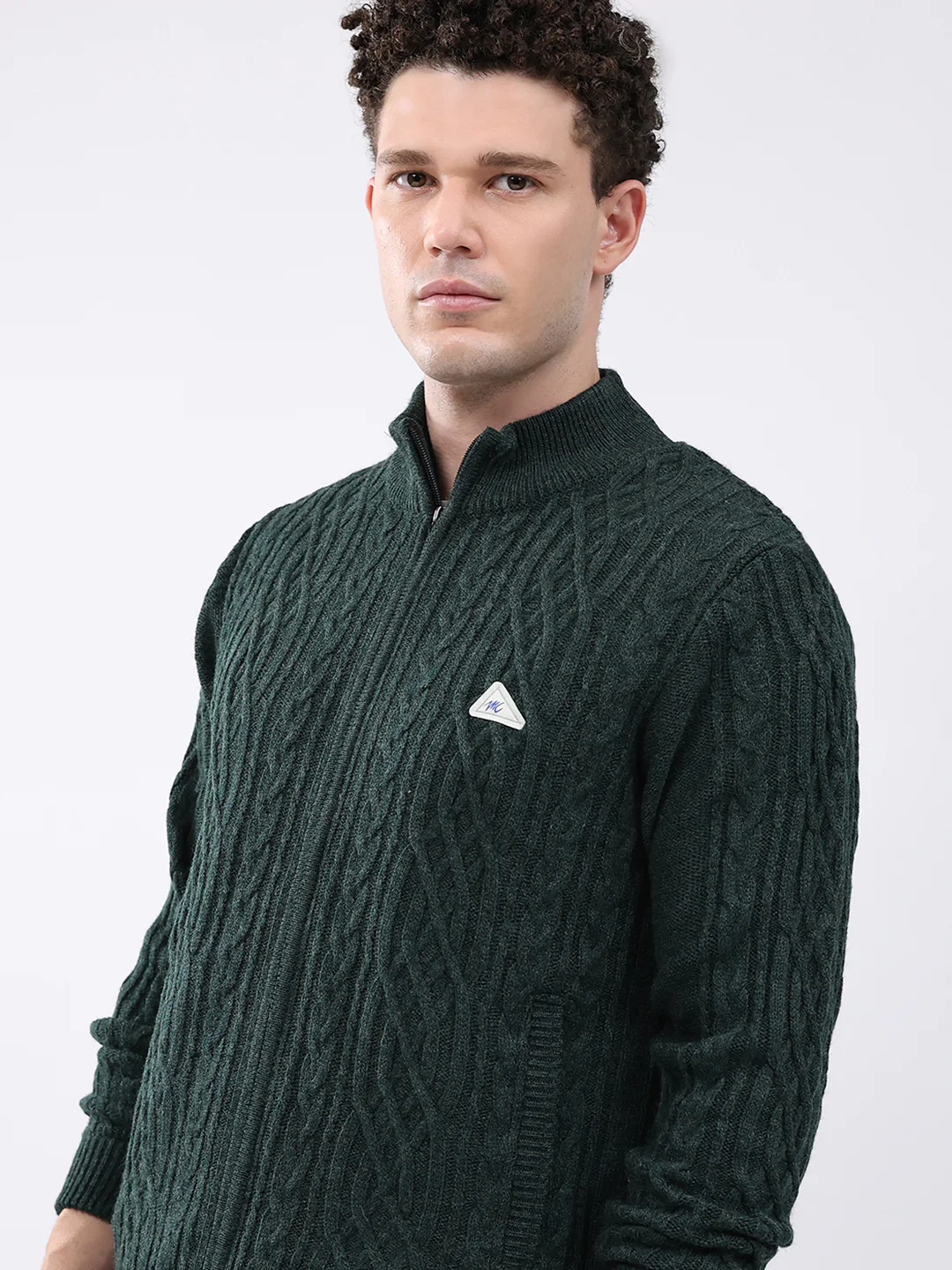 Men Green Self Design Mock Neck Full Sleeve Jacket - Image 6