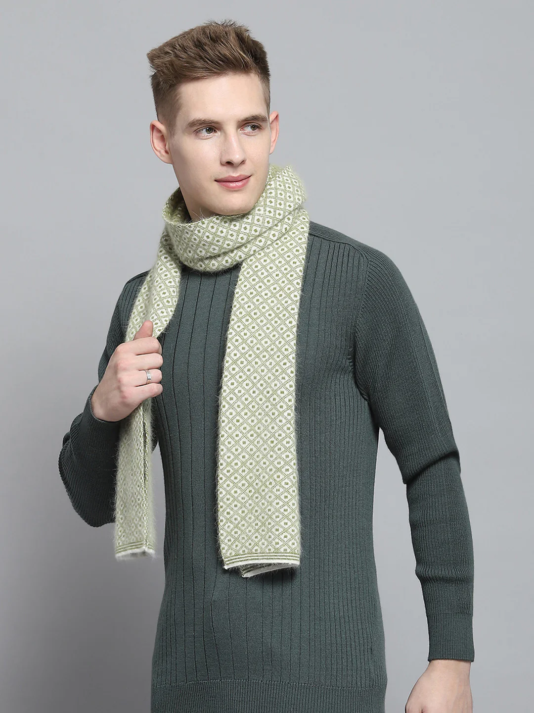 Men Green Self Design Muffler - Image 3