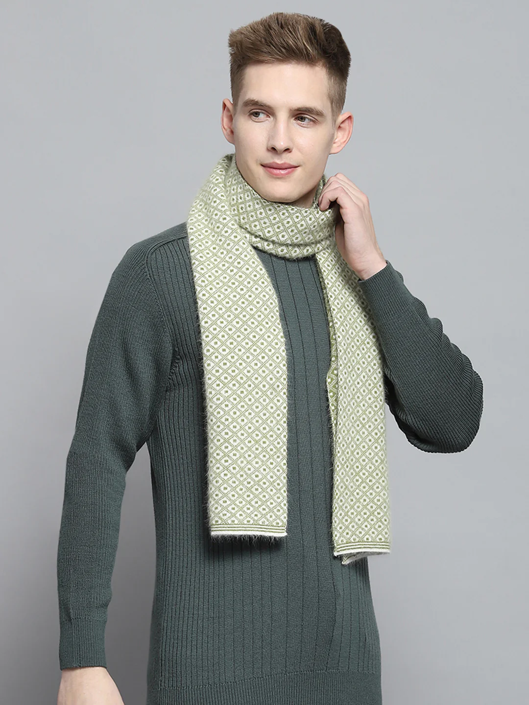 Men Green Self Design Muffler - Image 4