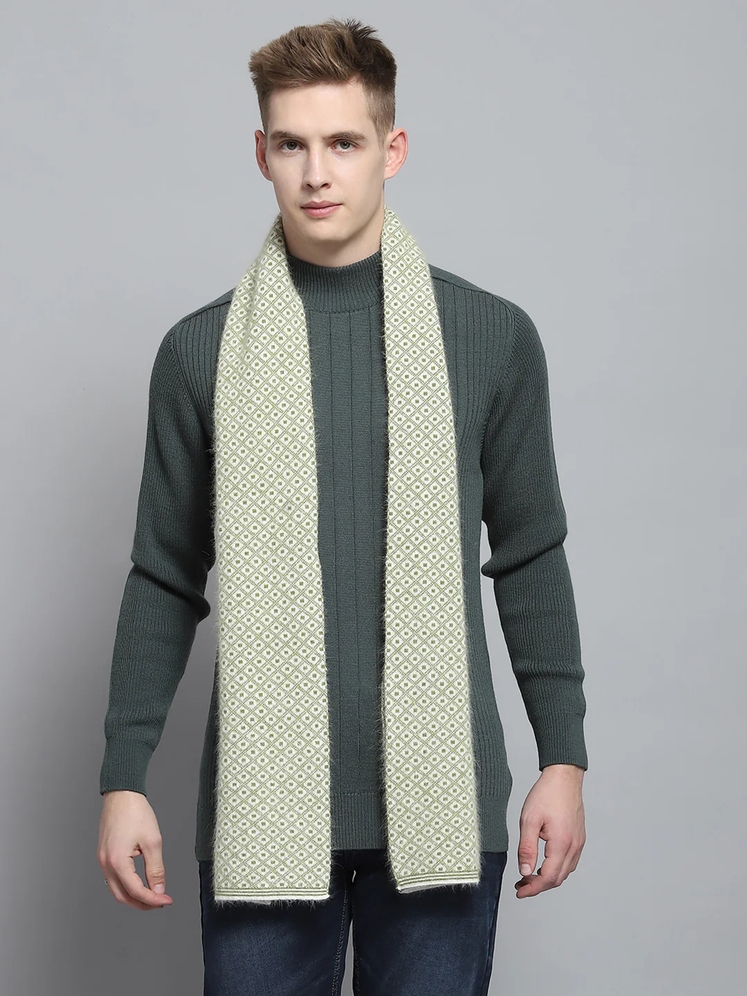 Men Green Self Design Muffler - Image 5