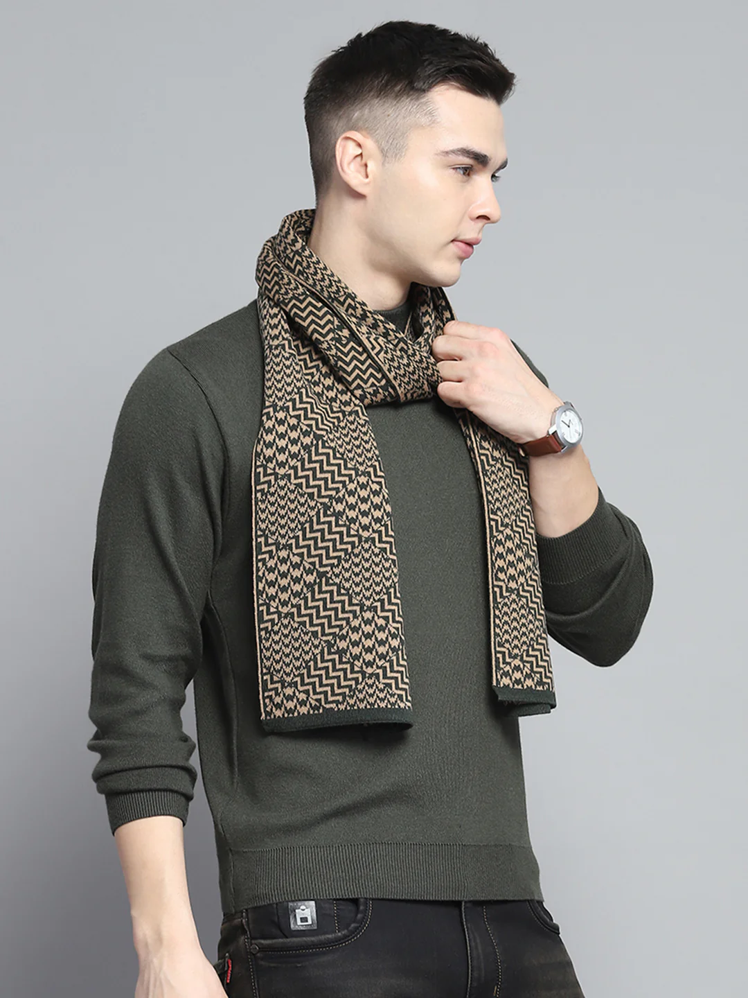 Men Green Self Design Muffler - Image 4