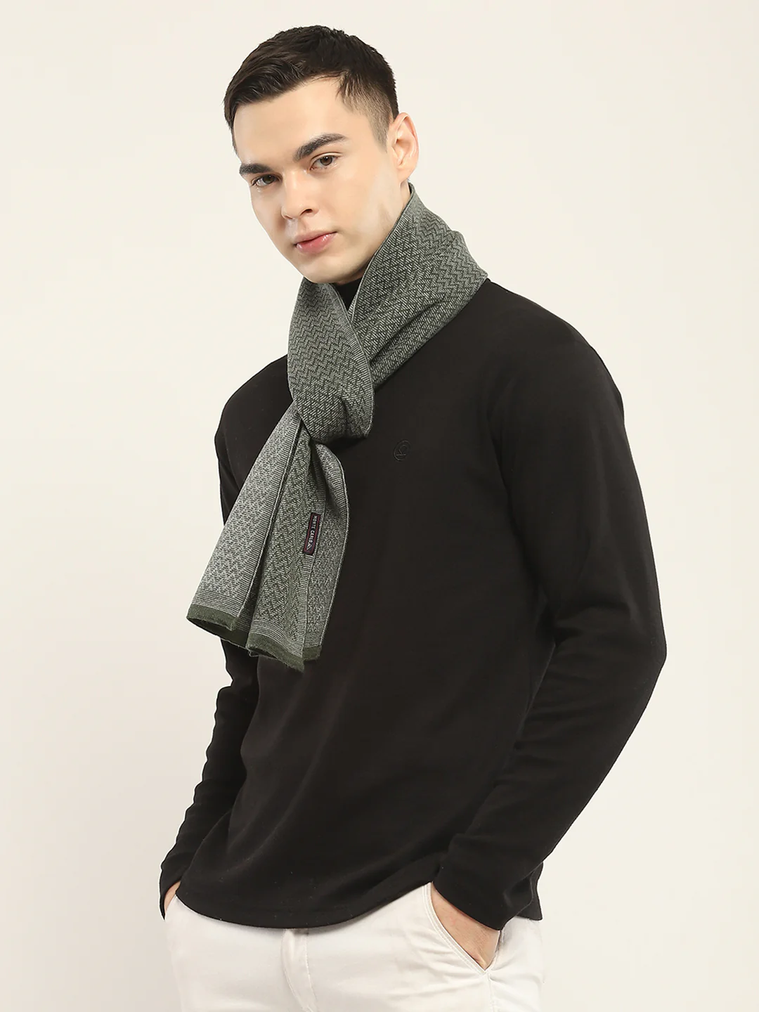 Men Green Self Design Muffler - Image 4