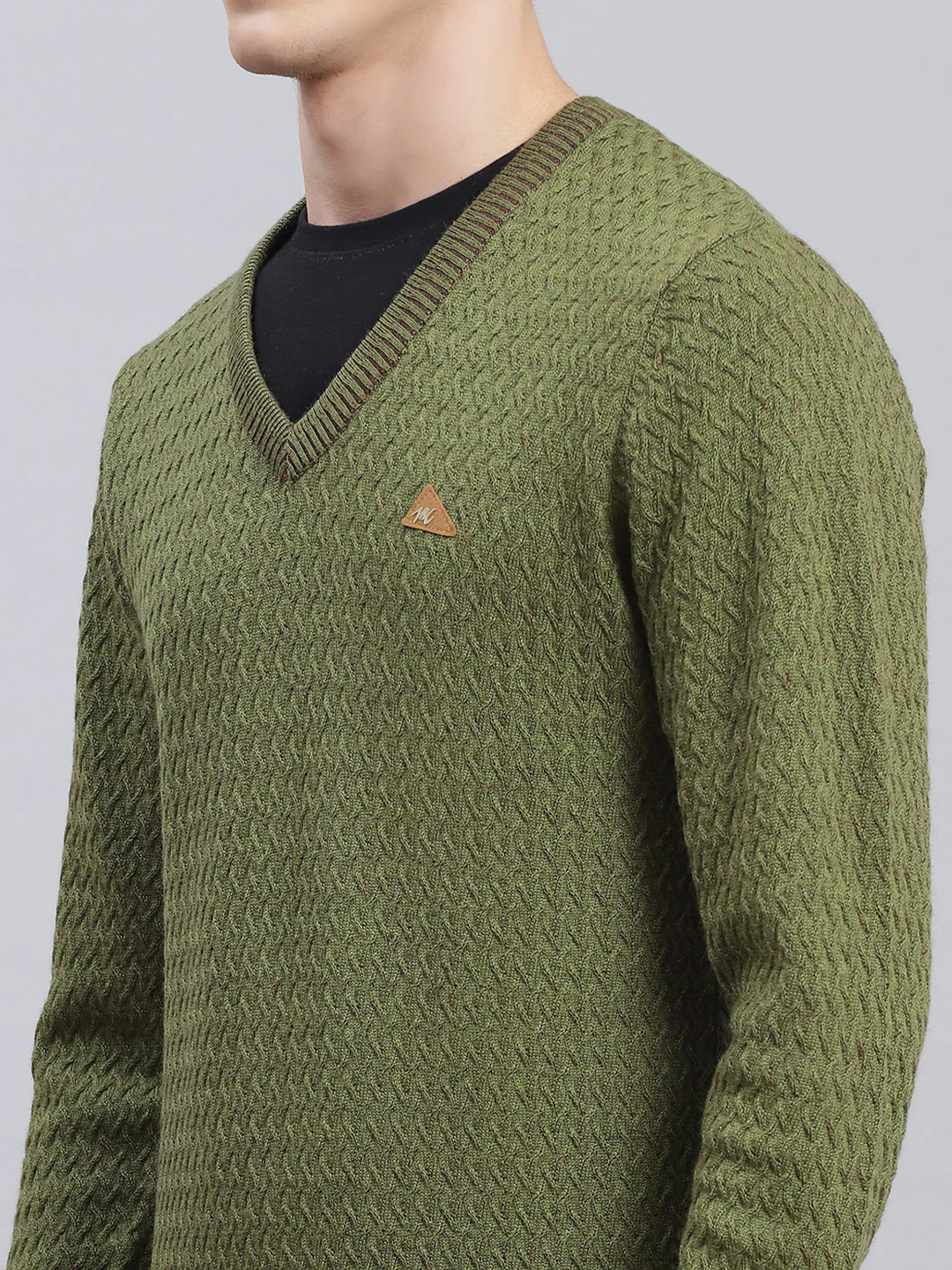 Men Green Self Design Pure wool Pullover - Image 6