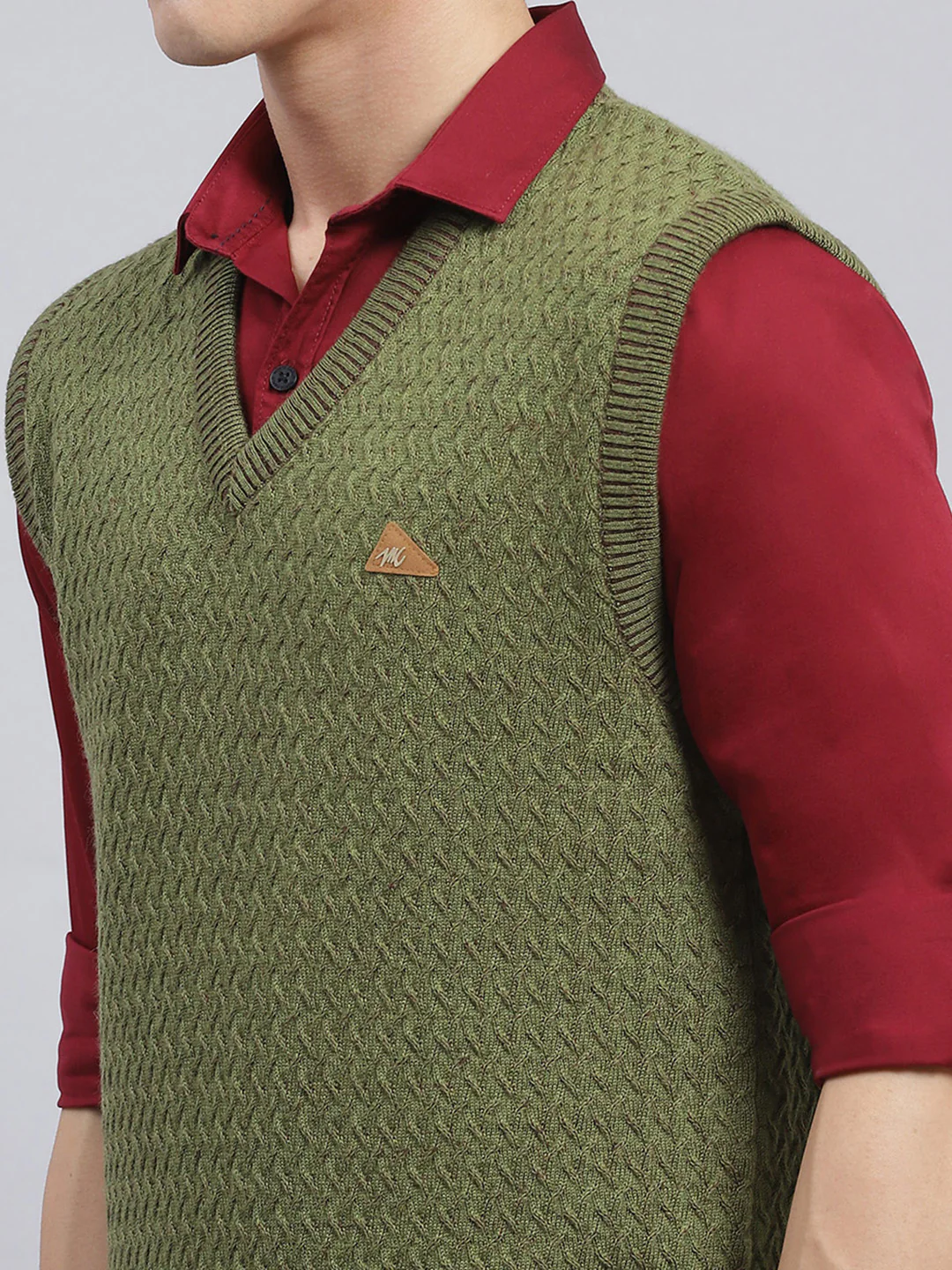 Men Green Self Design Pure wool Sweater - Image 6