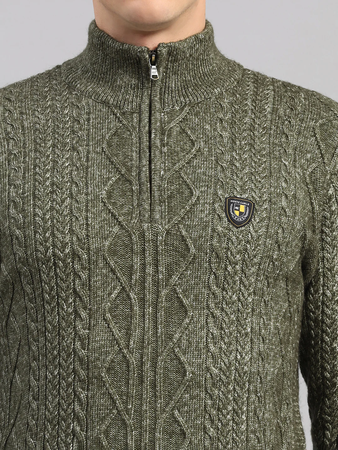 Men Green Self Design Round Neck Full Sleeve Pullover - Image 7