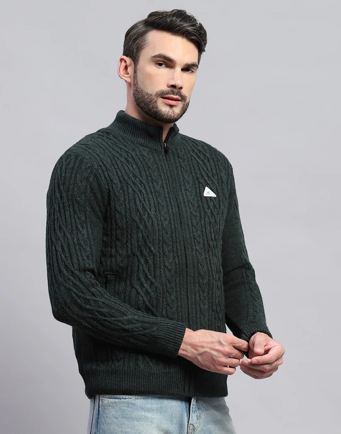 Men Green Self Design Turtle Neck Full Sleeve Jacket - Image 4