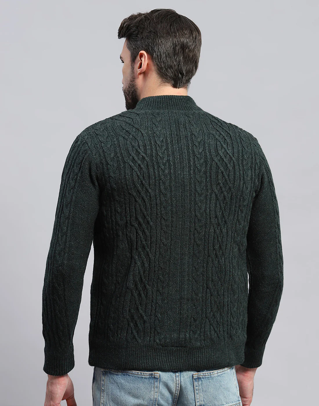 Men Green Self Design Turtle Neck Full Sleeve Jacket - Image 5