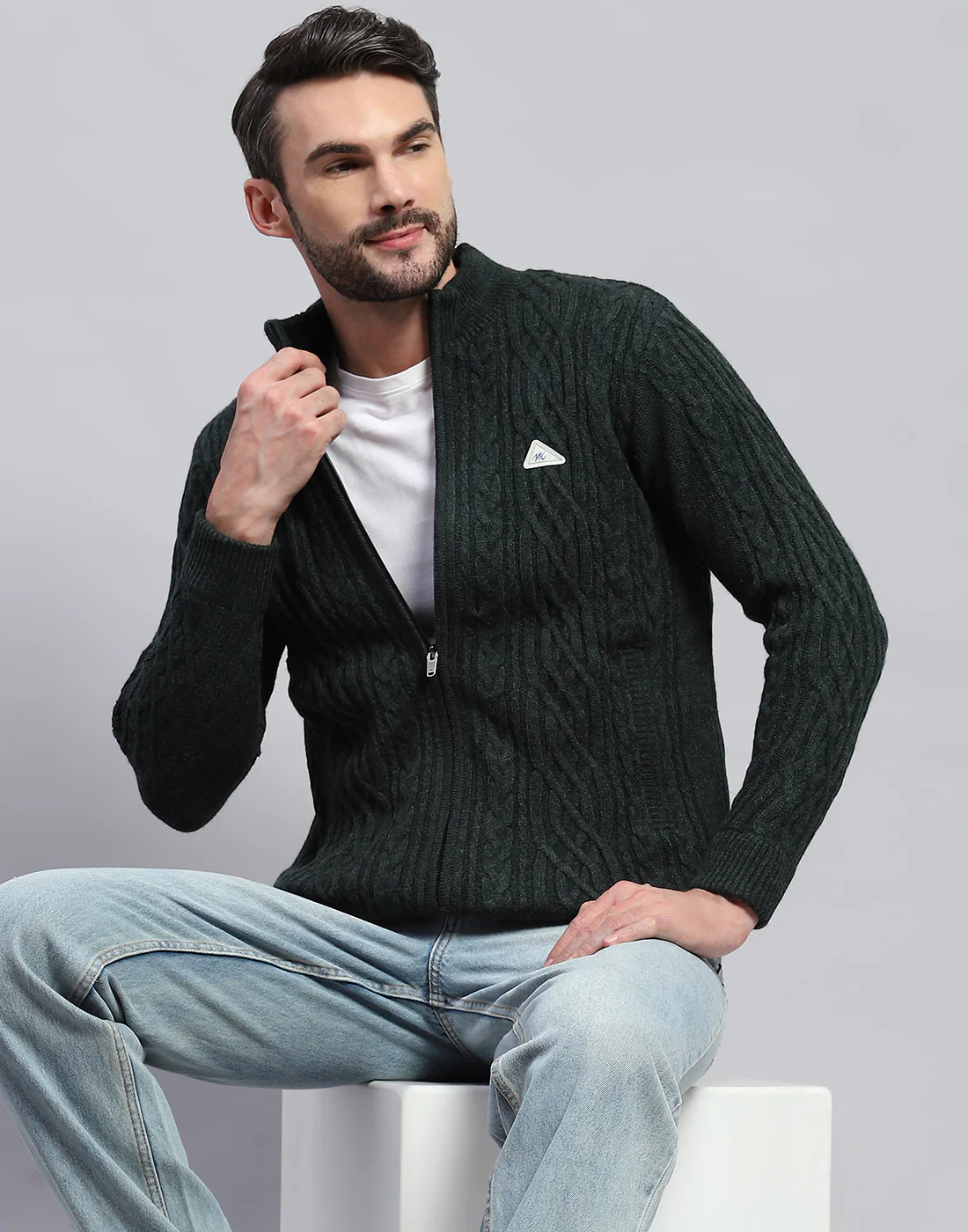 Men Green Self Design Turtle Neck Full Sleeve Jacket - Image 7
