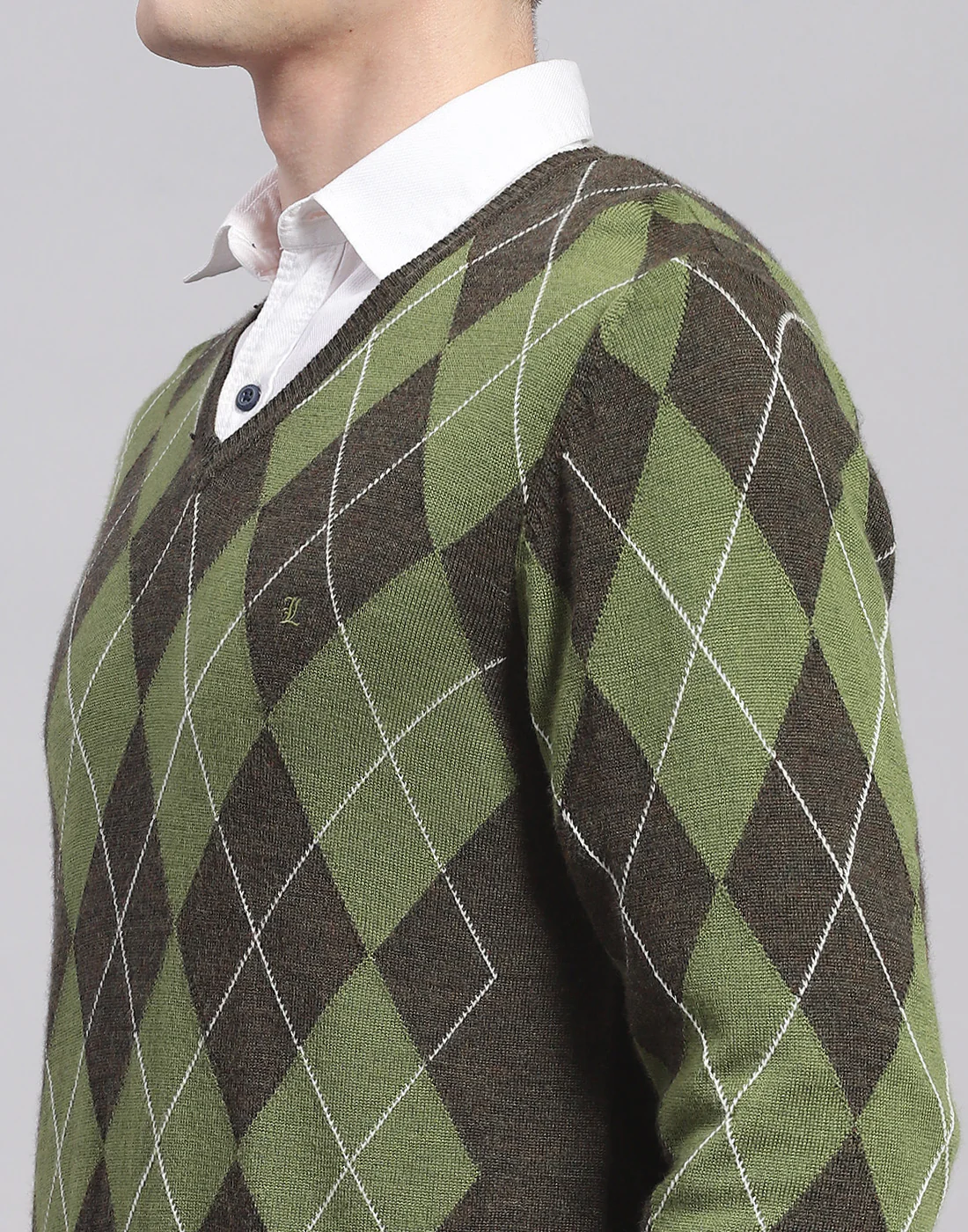 Men Green Self Design V Neck Full Sleeve Pullover - Image 6