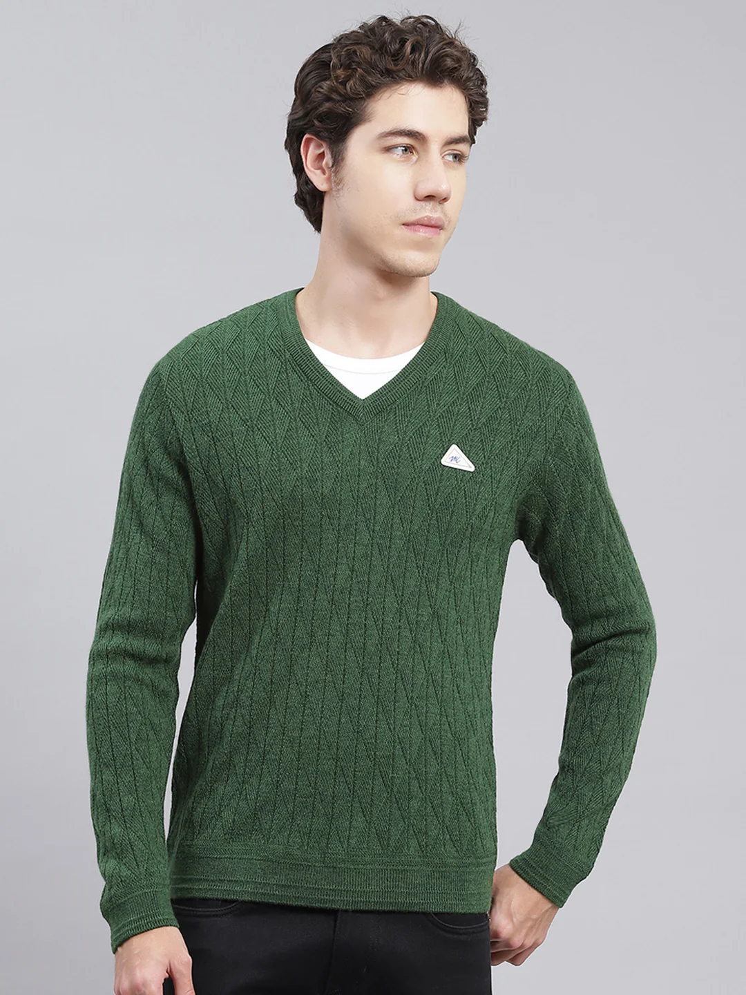 Men Green Self Design Wool blend Pullover - Image 2