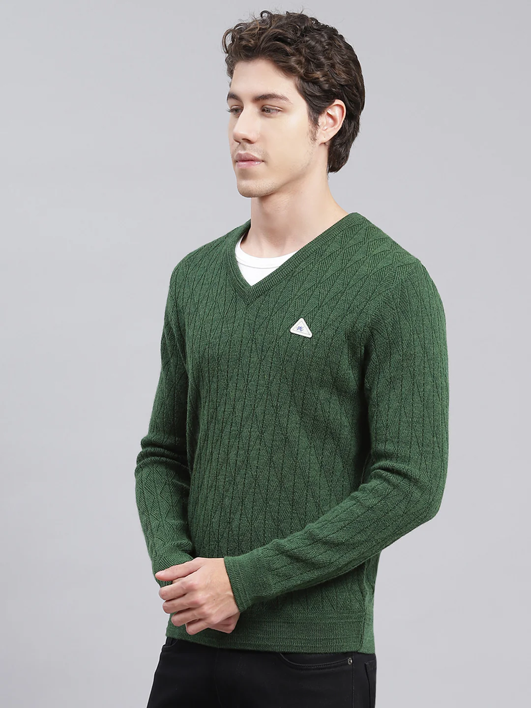 Men Green Self Design Wool blend Pullover - Image 4