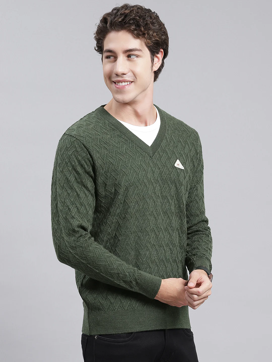 Men Green Self Design Wool blend Pullover - Image 2