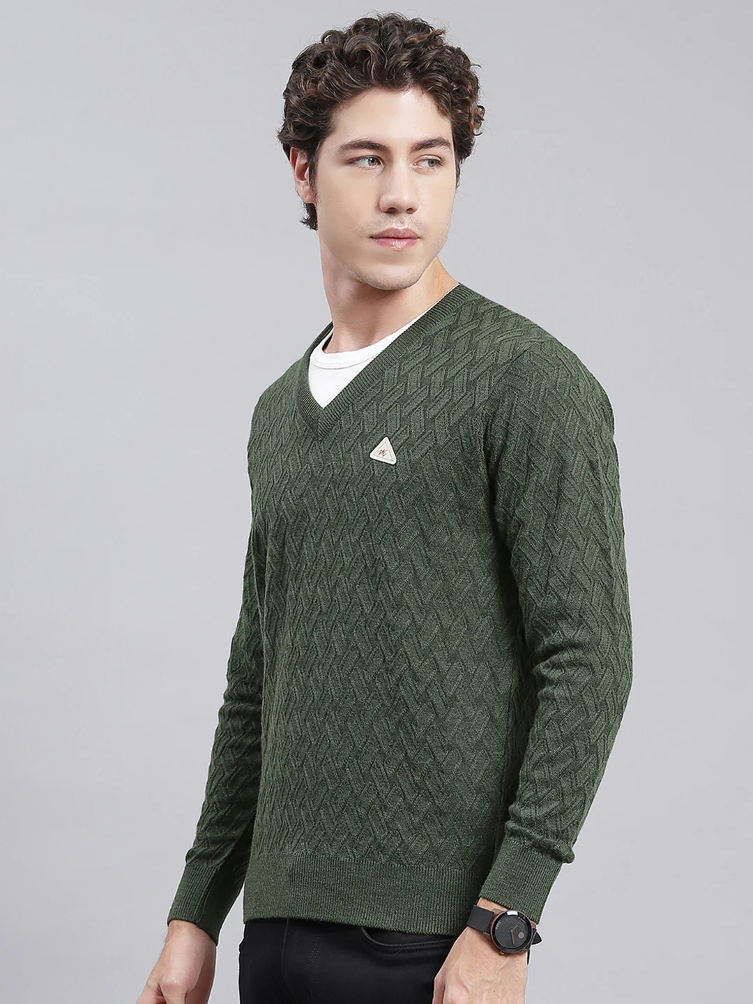 Men Green Self Design Wool blend Pullover - Image 3