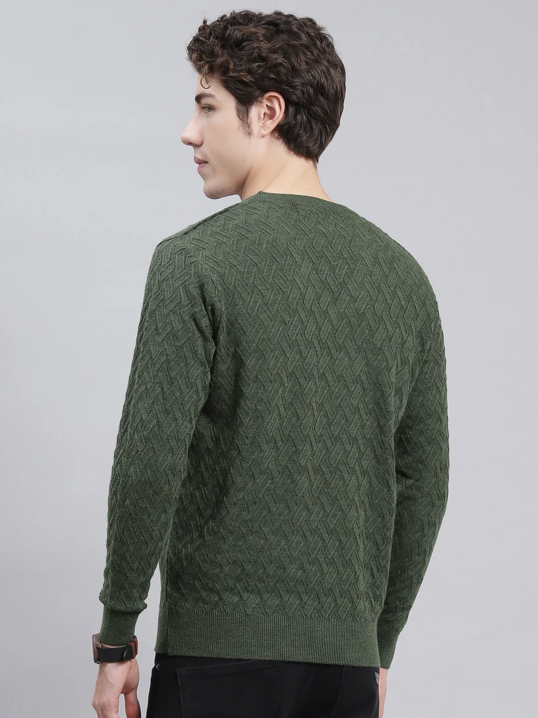 Men Green Self Design Wool blend Pullover - Image 4