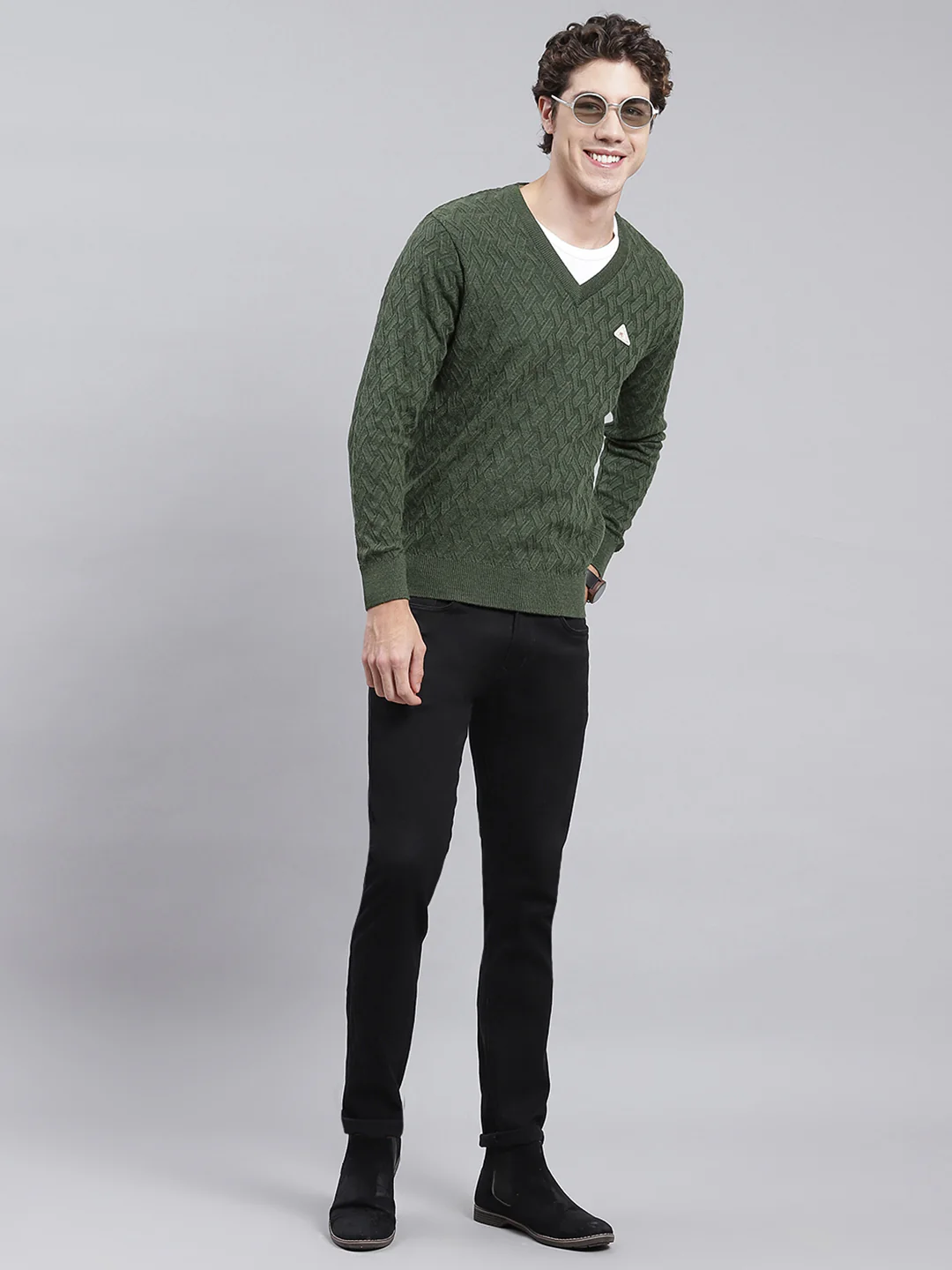 Men Green Self Design Wool blend Pullover - Image 5