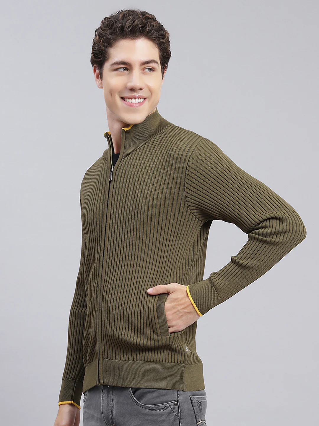 Men Green Self Design Wool blend Pullover - Image 3