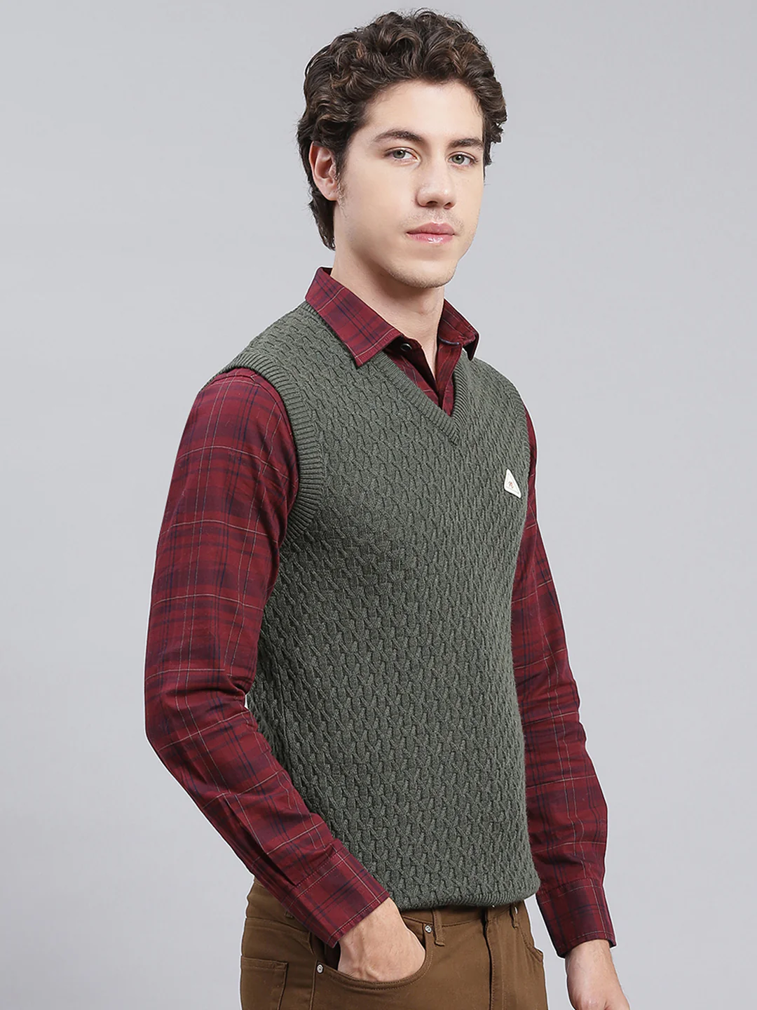 Men Green Self Design Wool blend Sweater - Image 3