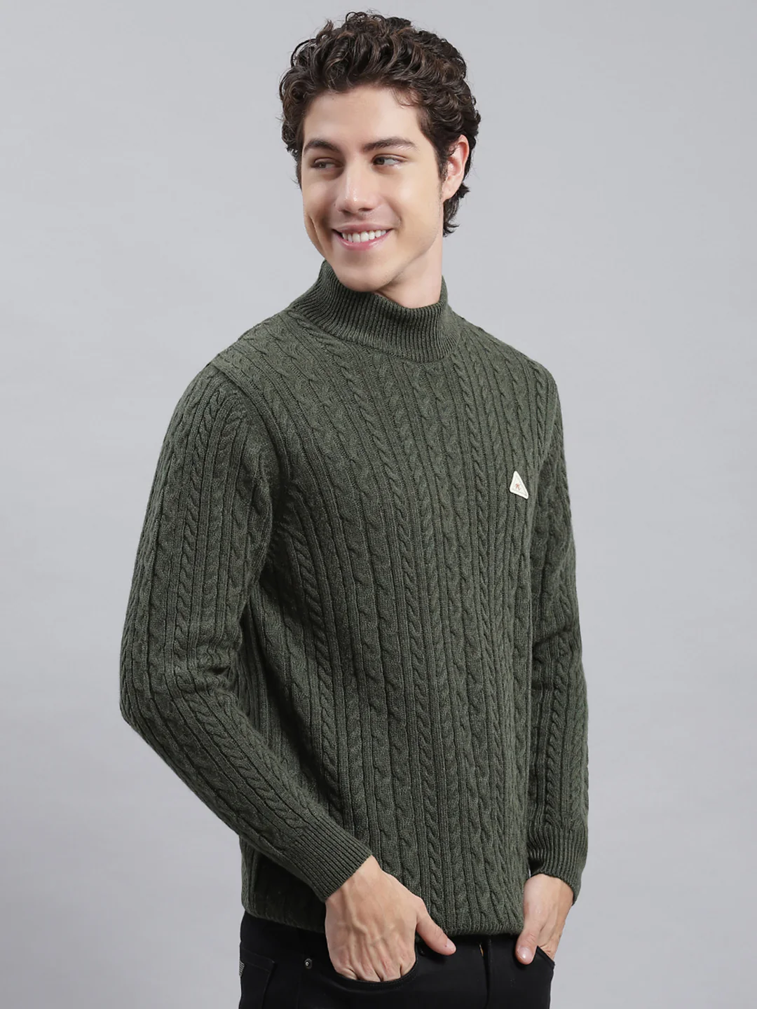 Men Green Self Pullover - Image 2