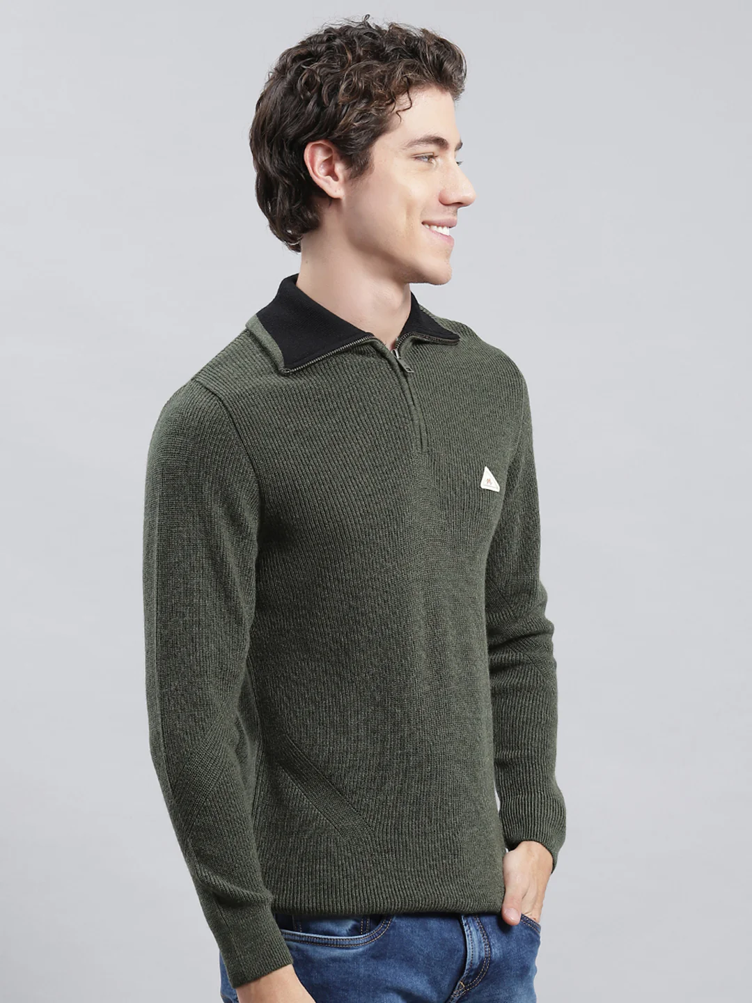 Men Green Self Pullover - Image 2