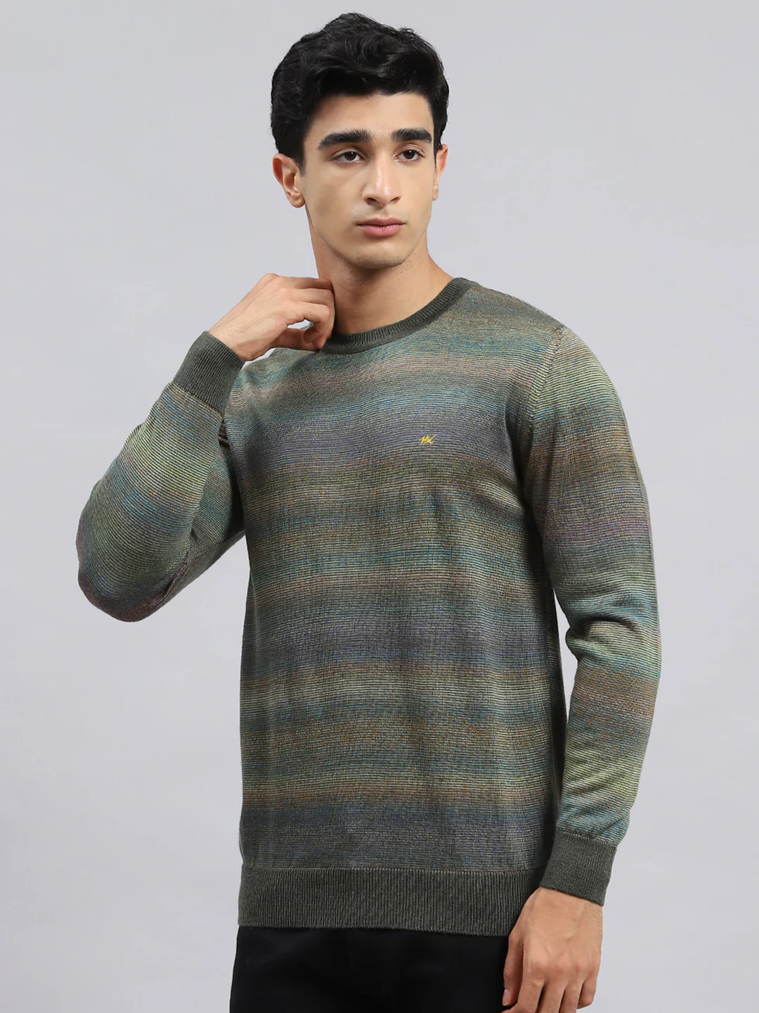 Men Green Self Pullover - Image 3