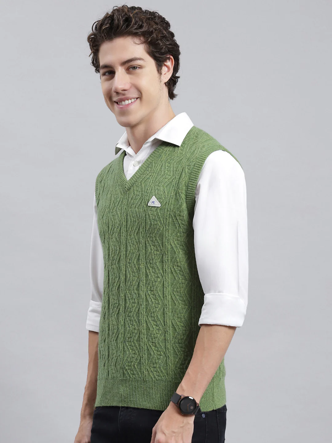 Men Green Self Sweater - Image 4