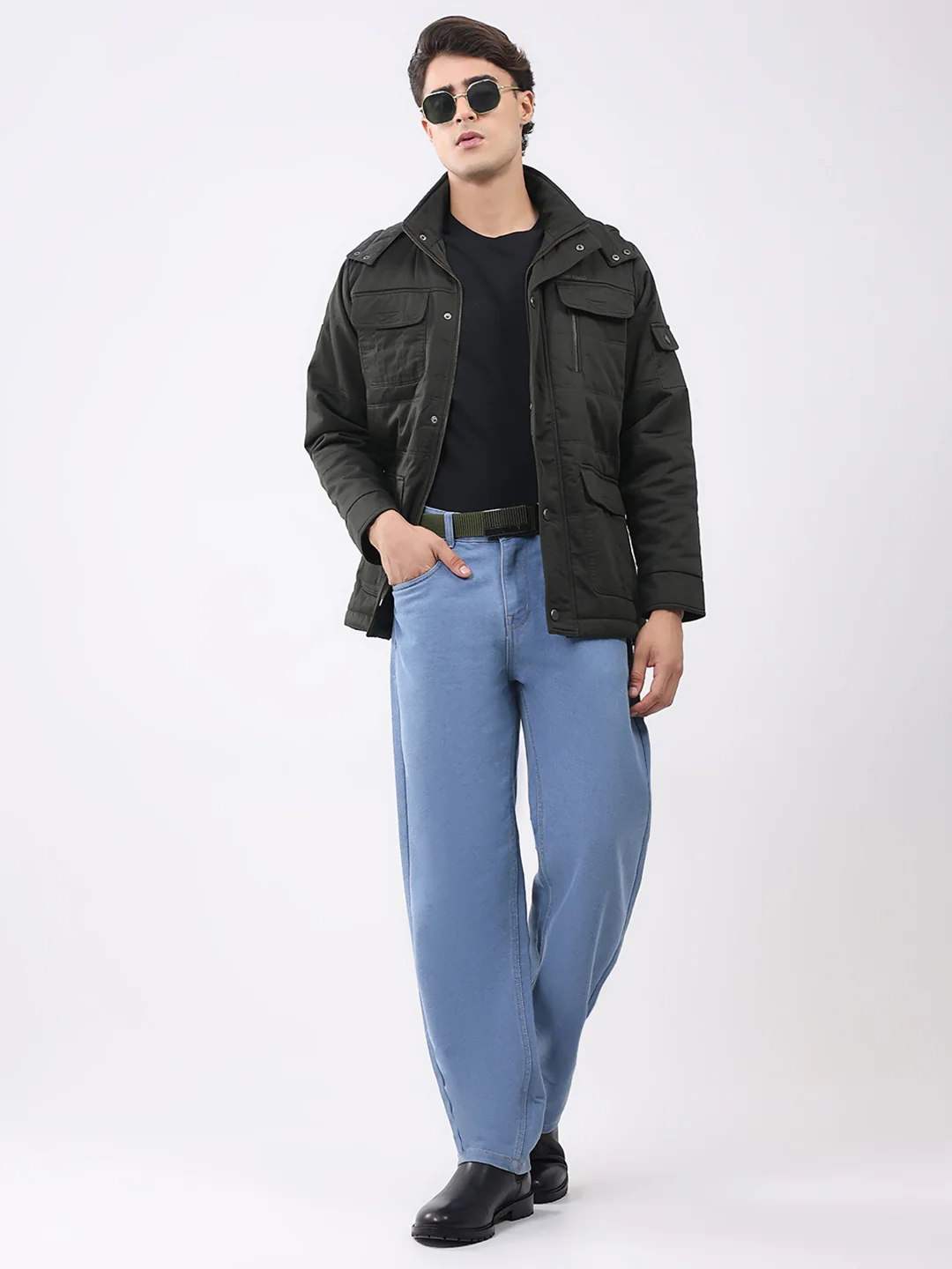 Men Green Solid Collar Full Sleeve Jacket - Image 2