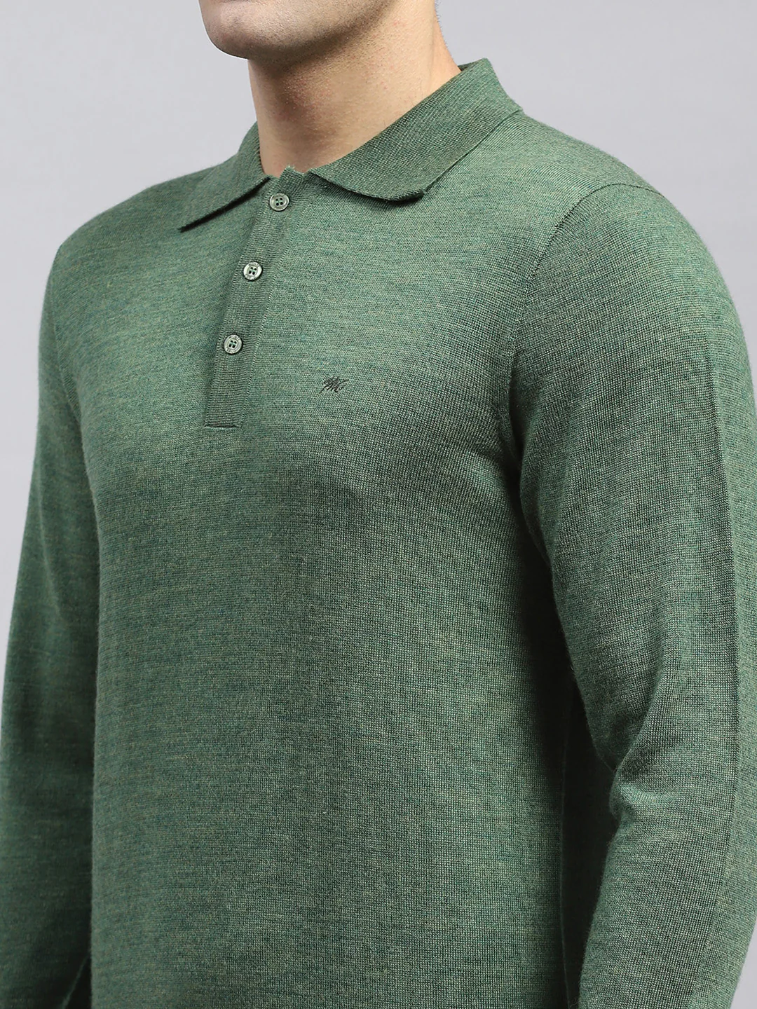 Men Green Solid Collar Full Sleeve Winter T-Shirt - Image 6
