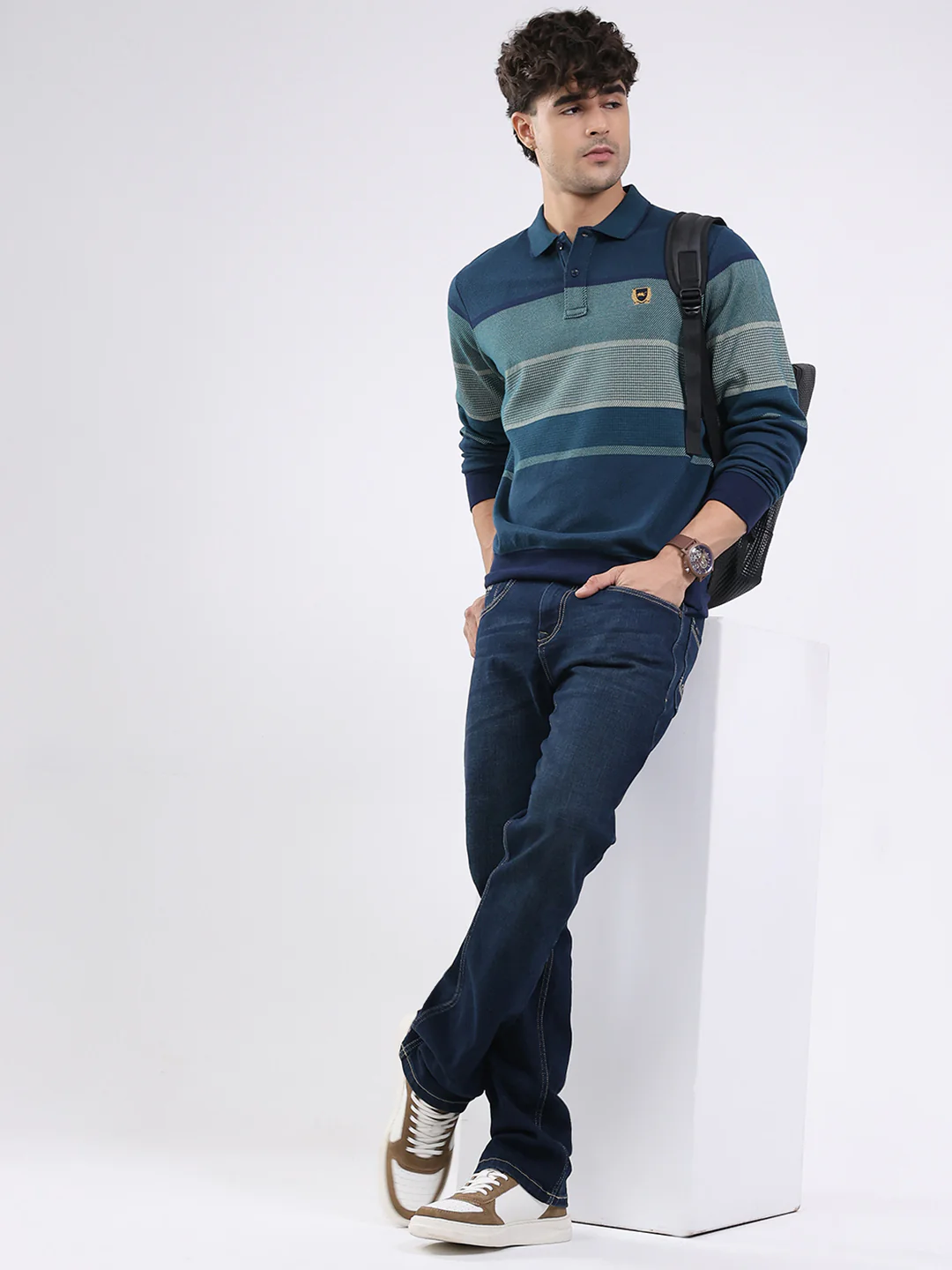Men Green Solid Collar Full Sleeve Winter T-Shirt - Image 2
