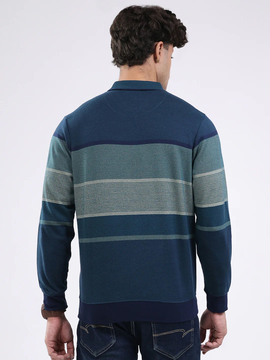 Men Green Solid Collar Full Sleeve Winter T-Shirt - Image 5