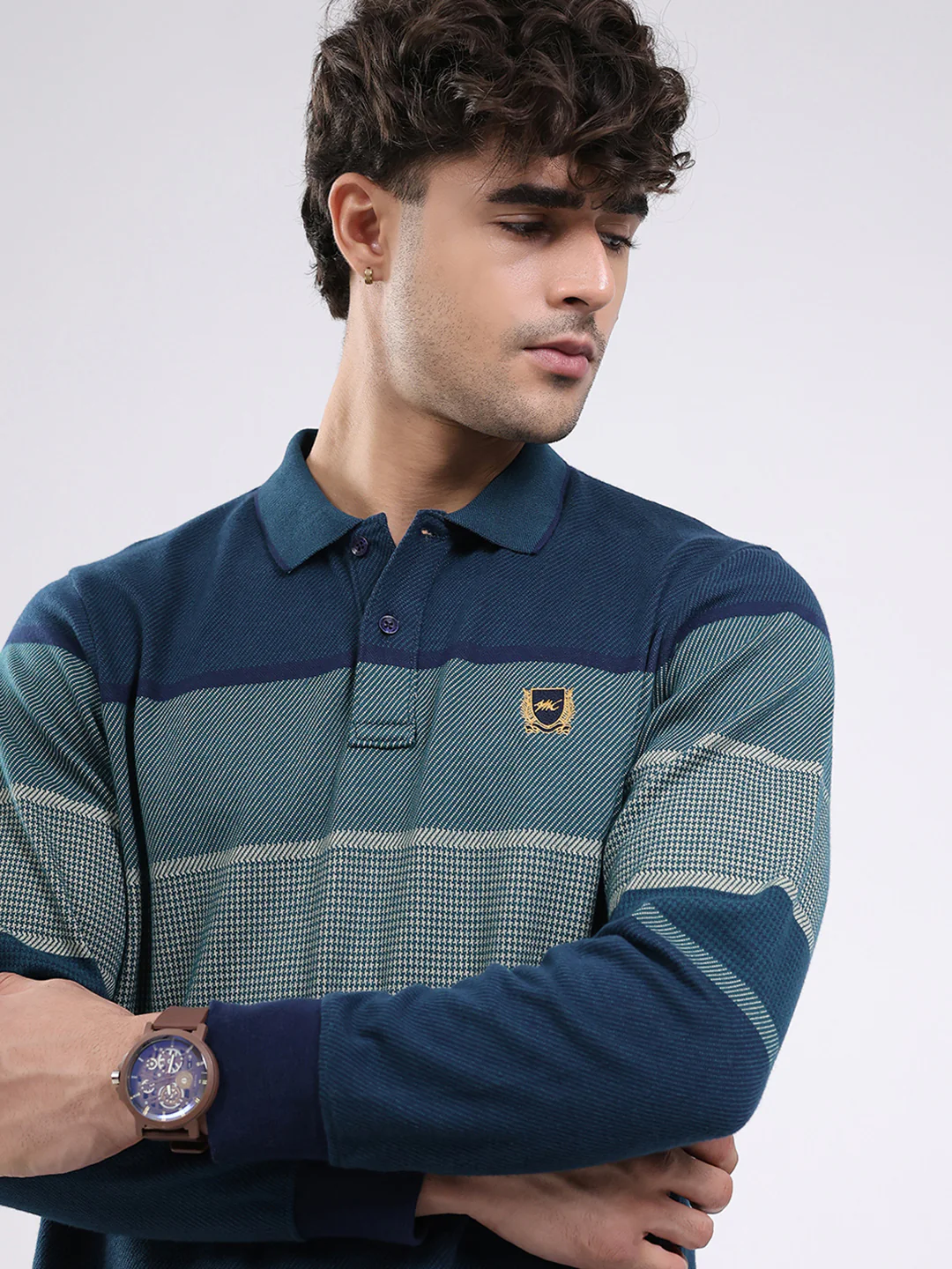 Men Green Solid Collar Full Sleeve Winter T-Shirt - Image 6