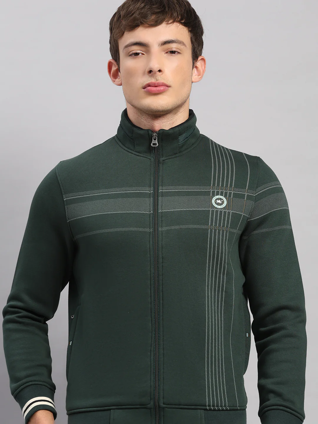 Men Green Solid Collar Full Sleeve Winter Tracksuit - Image 7