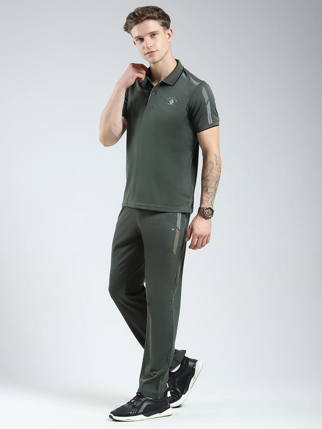 Men Green Solid Collar Half Sleeve Lower Set - Image 3