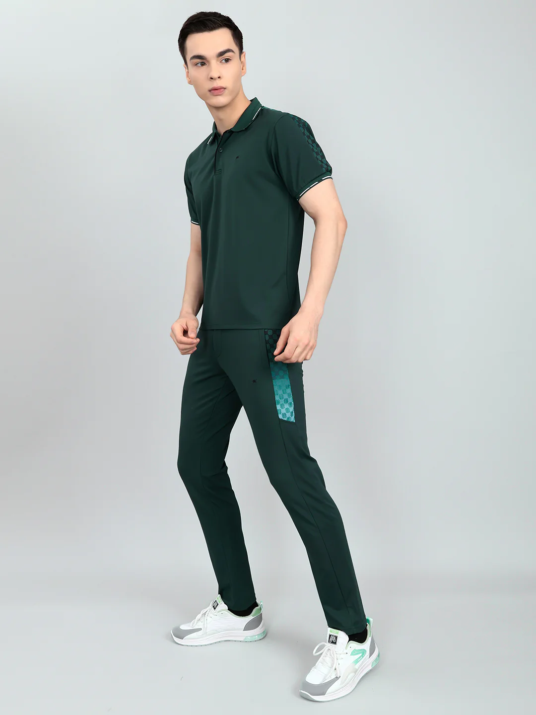 Men Green Solid Collar Half Sleeve Lower Set - Image 2