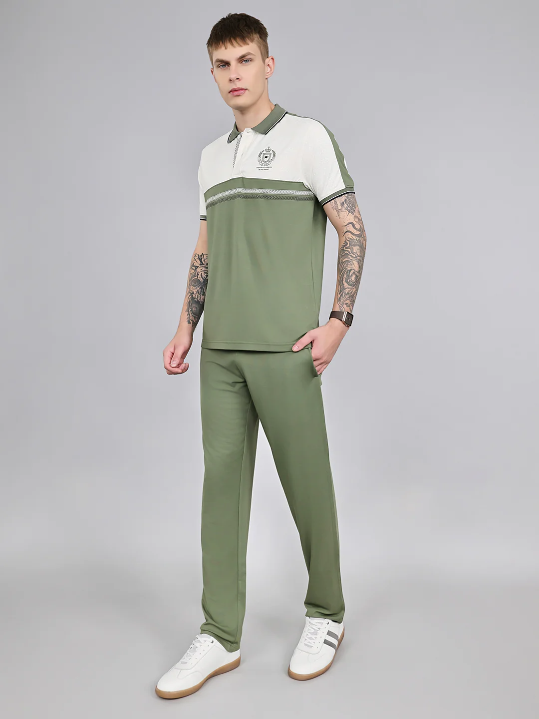 Men Green Solid Collar Half Sleeve Lower Set - Image 2