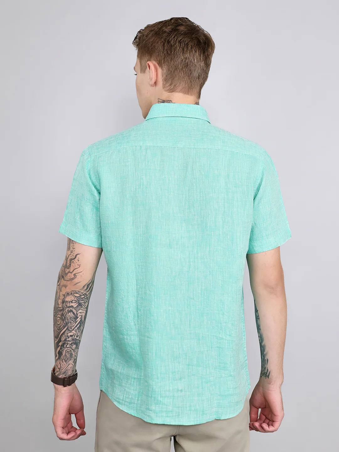 Men Green Solid Collar Half Sleeve Shirt - Image 4