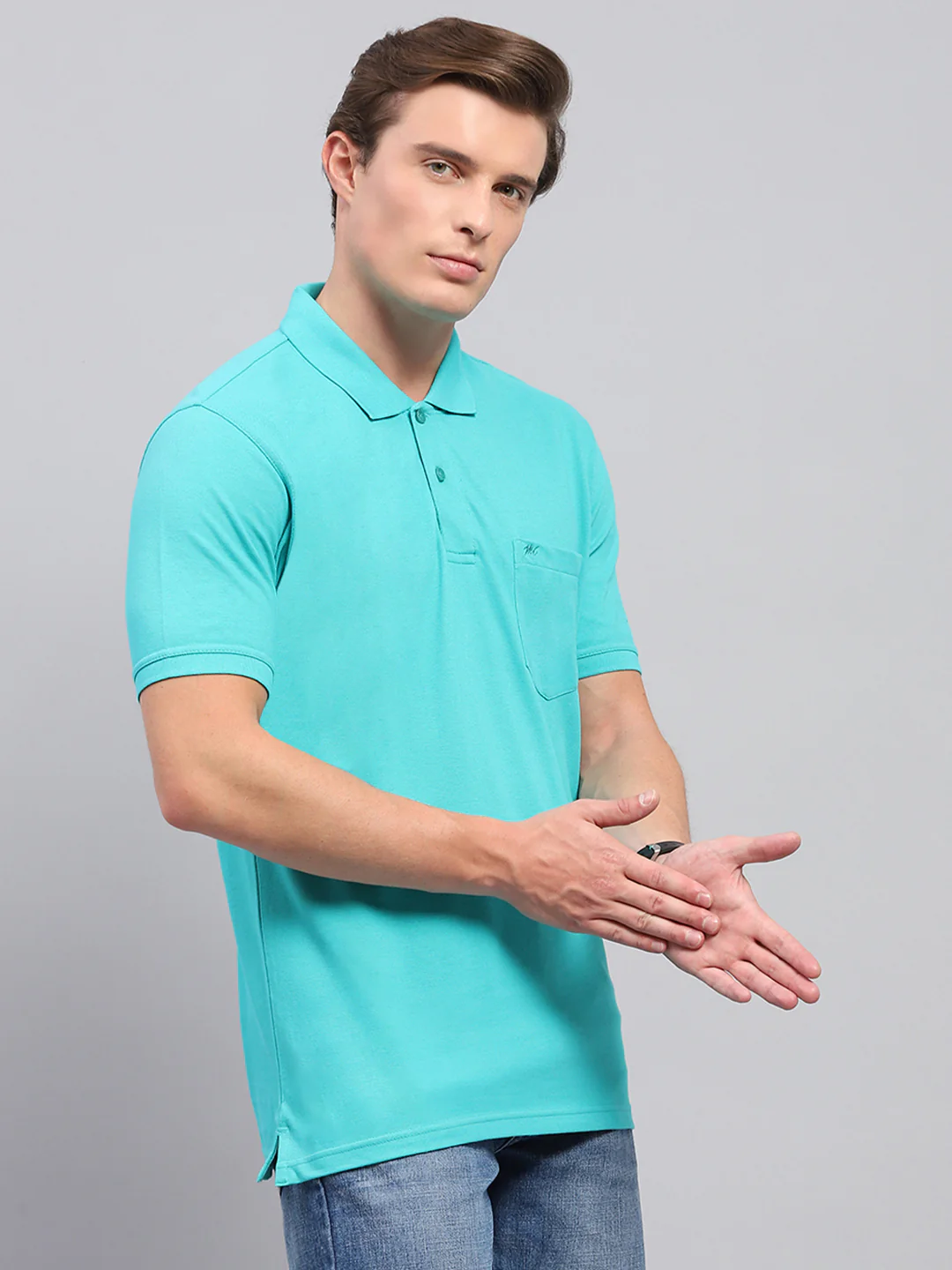 Men Green Solid Collar Half Sleeve T-Shirt - Image 4