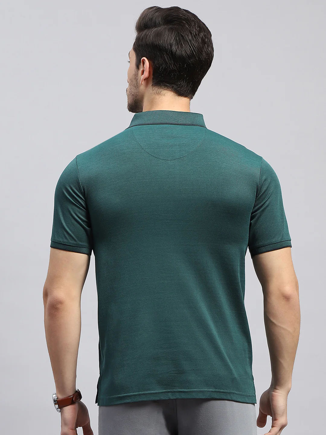 Men Green Solid Collar Half Sleeve T-Shirt - Image 5