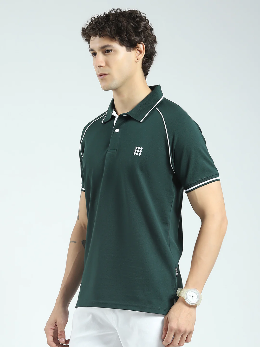 Rock.it Men Green Solid Collar Half Sleeve T-Shirt - Image 3