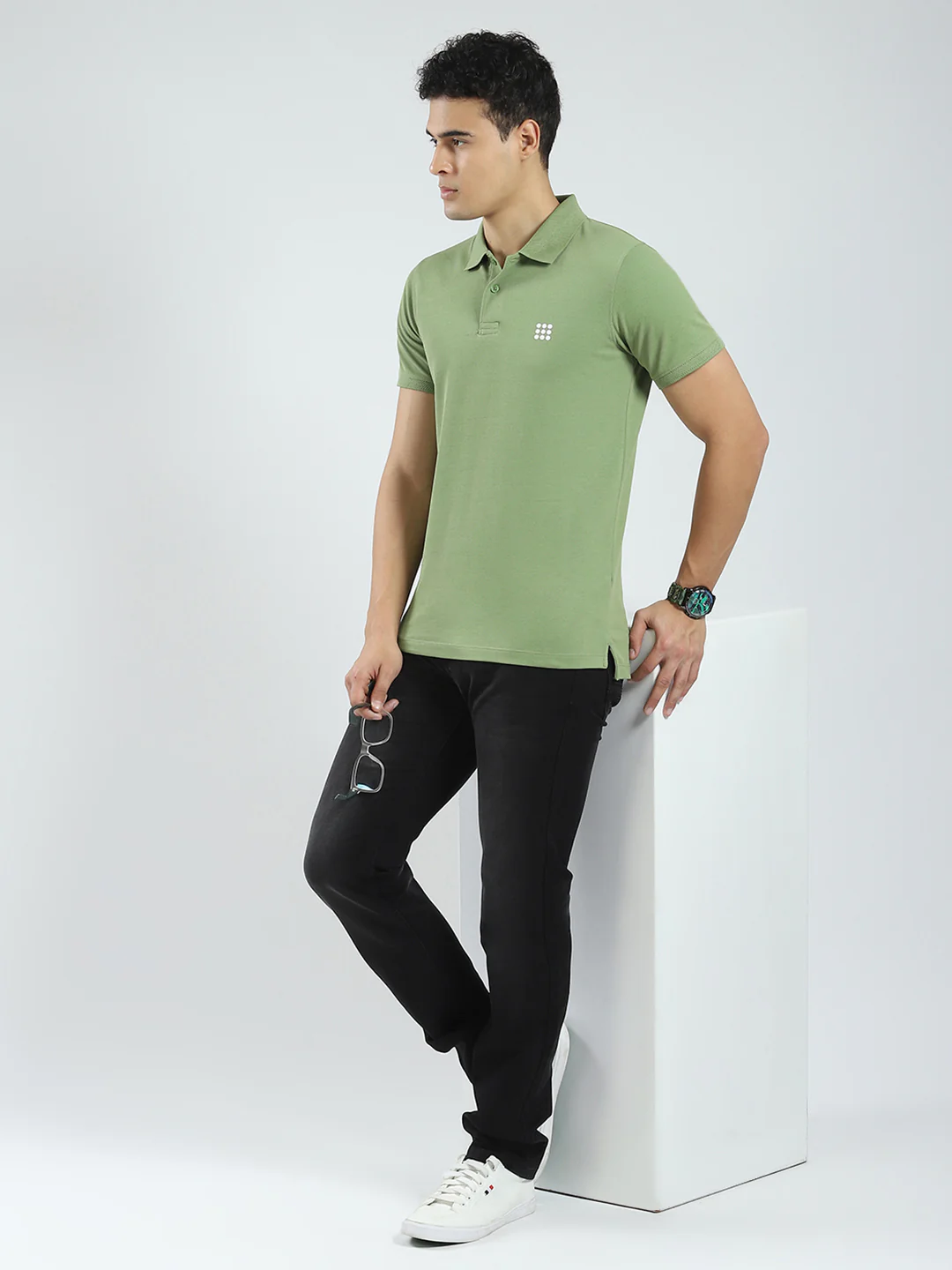 Rock.it Men Green Solid Collar Half Sleeve T-Shirt - Image 2