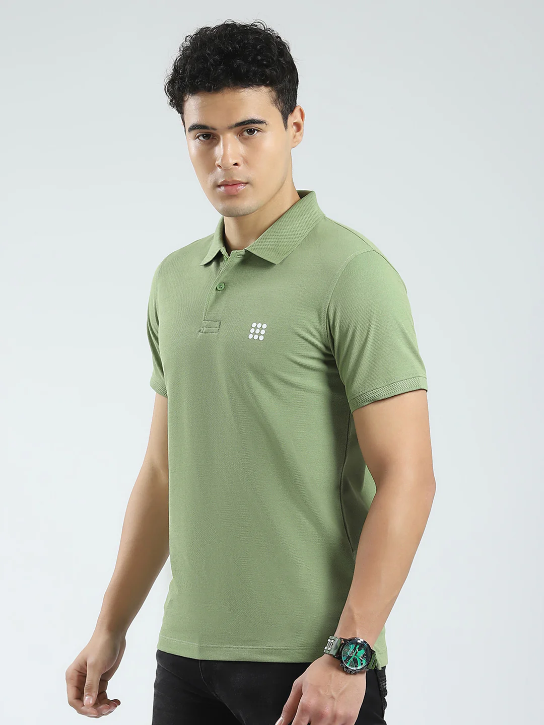 Rock.it Men Green Solid Collar Half Sleeve T-Shirt - Image 3