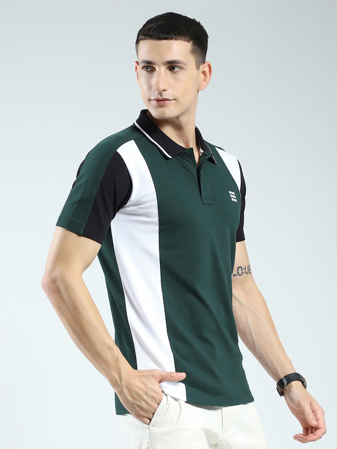 Rock.it Men Green Solid Collar Half Sleeve T-Shirt - Image 4