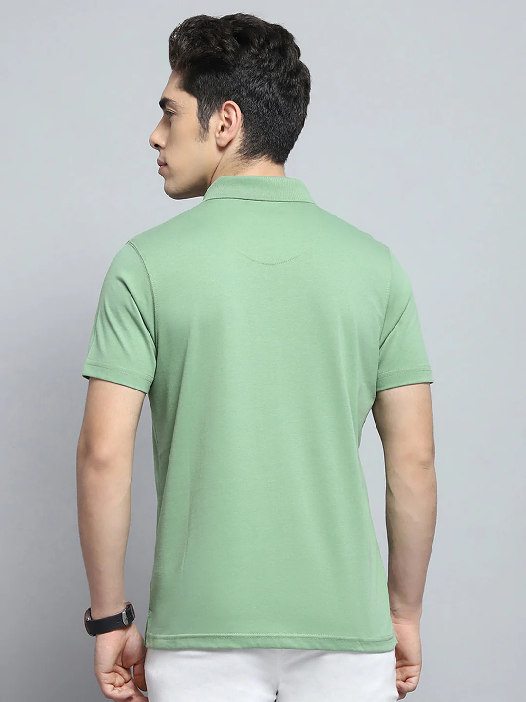 Men Green Solid Collar Half Sleeve T-Shirt - Image 5