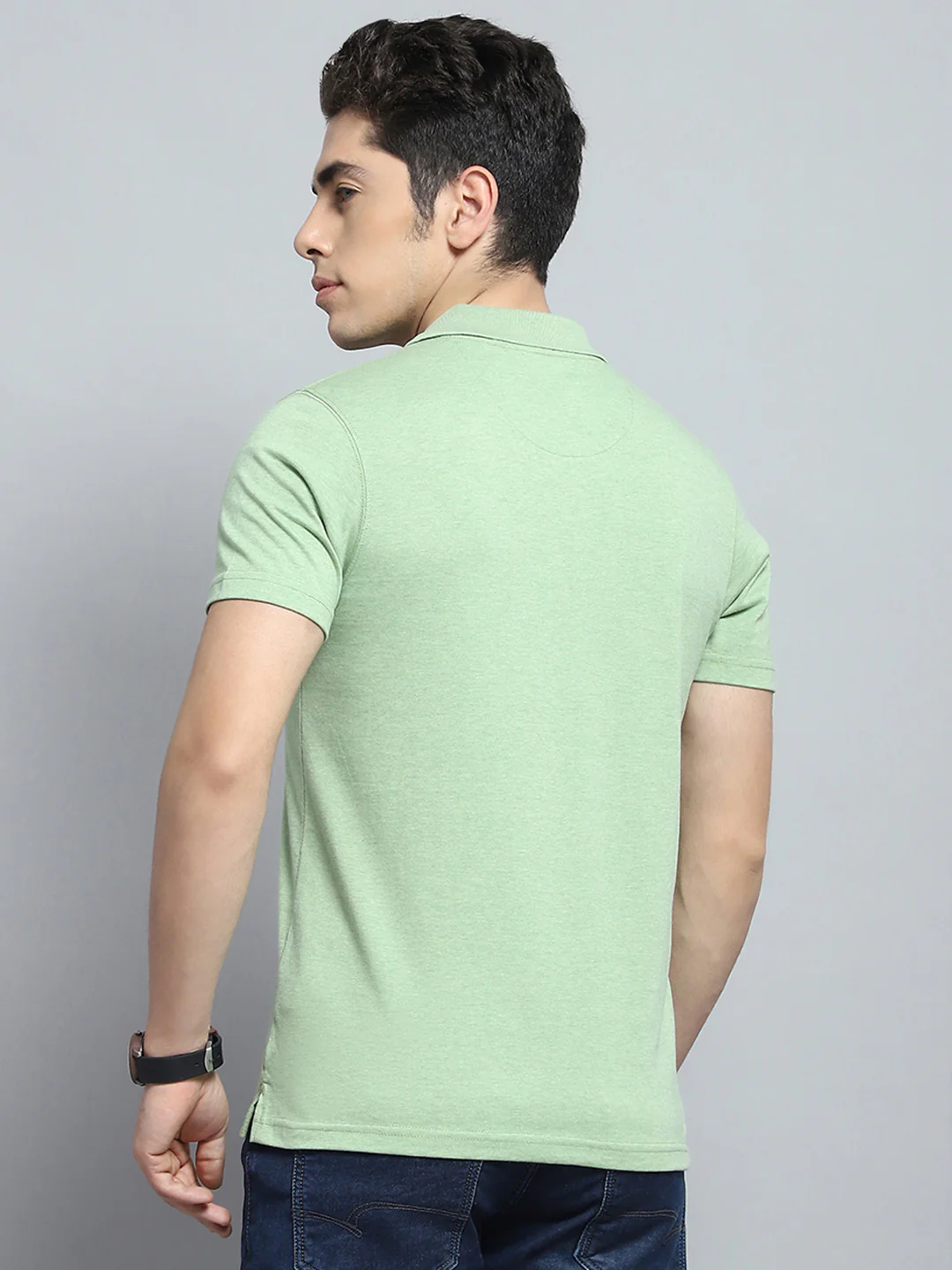 Men Green Solid Collar Half Sleeve T-Shirt - Image 5