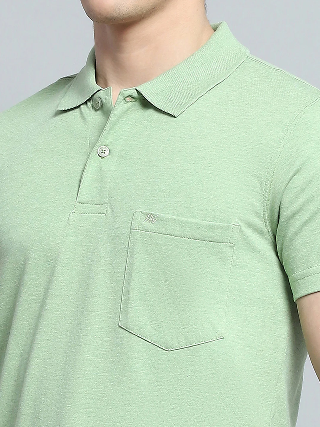 Men Green Solid Collar Half Sleeve T-Shirt - Image 7