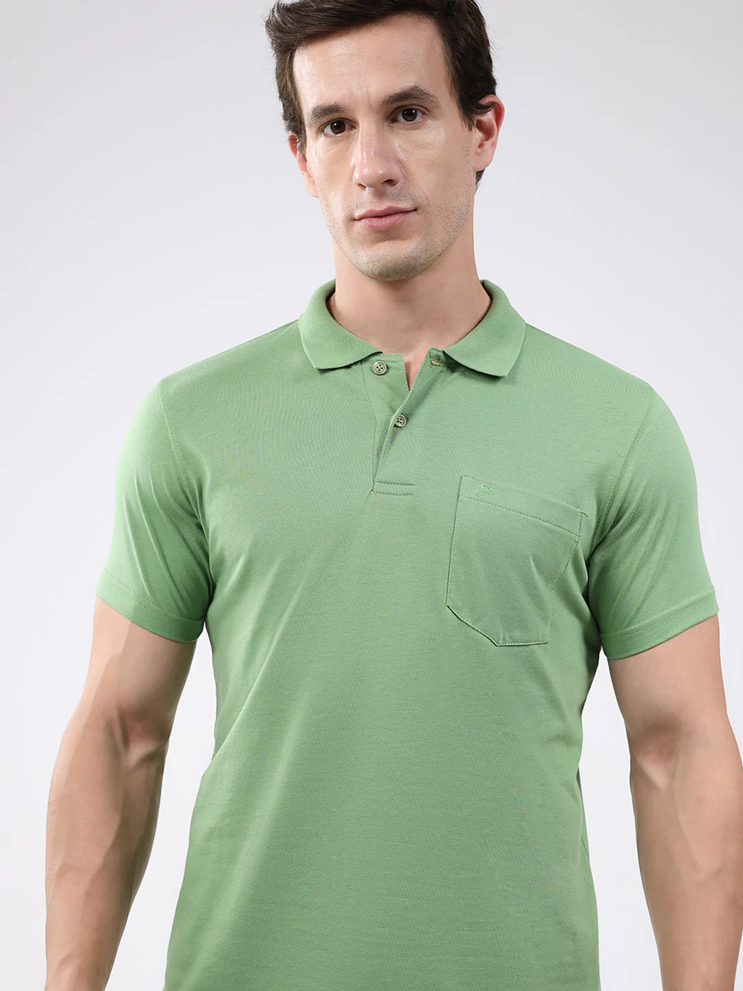 Men Green Solid Collar Half Sleeve T-Shirt - Image 6