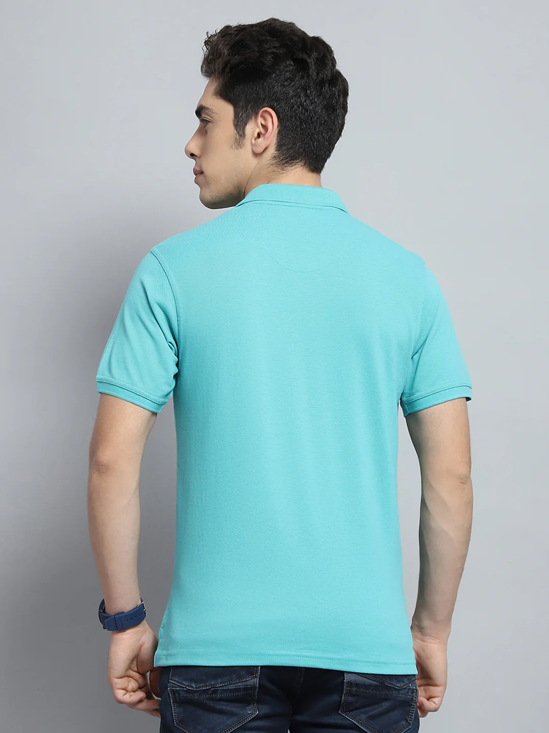 Men Green Solid Collar Half Sleeve T-Shirt - Image 5